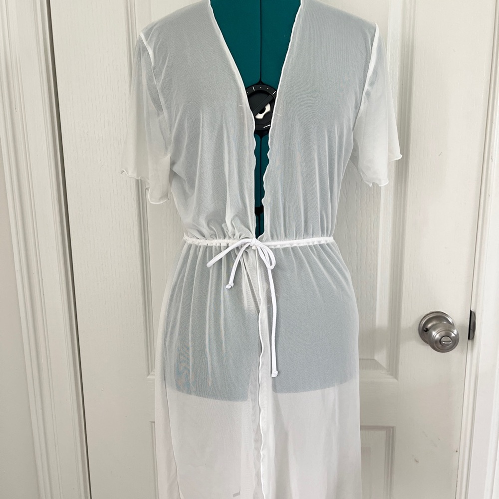 Sheer Mesh Tie Front Swim Cover Up
